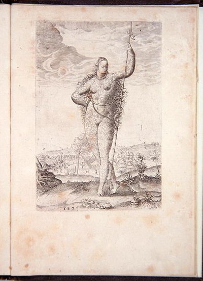 Daughter of the Picts, from A briefe and true report of the new found land of Virginia, Grand Voyages, printed by Johann Wechel by Theodore de Bry